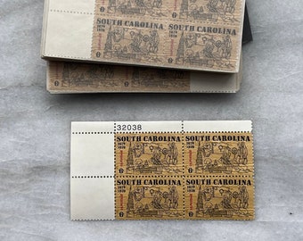 1970 6c South Carolina 300th Anniversary - 75 Plate Blocks, 300 stamps 18 Dollars Face Value