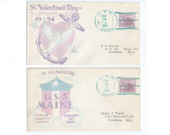 Tattoo Design Hectograph Naval Cover ; Valentine's Day February 14th 1934 ; Remember the Maine Feb 15th 1934 U.S.S. Perry