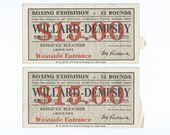 2 Willard Dempsey Boxing Exhibition 15 Dollars Bleacher Ticket Stub July 4 1919 Toledo Athletic Club, Toledo Ohio - Heavy Weight Title Bout