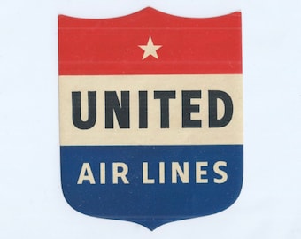 Vintage UNITED AIR LINES Red White and Blue Luggage Label Unused Original Gum