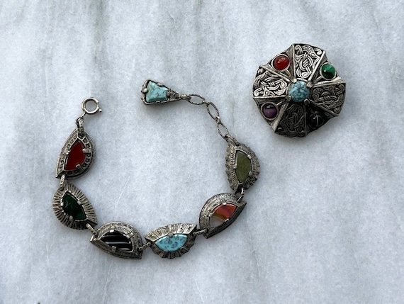 2 Miracle Signed Celtic Brooches 1950s Costume Jewelry