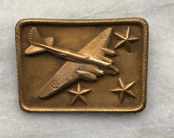 WWII American B-17 Bomber 3 Gold Stars; Mid Century Patriotic Brooch Pin