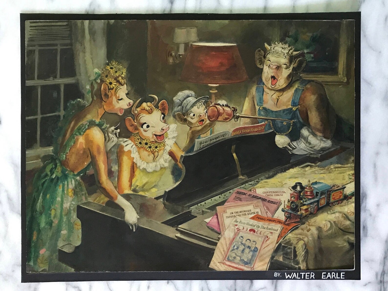 Elsie the Cow, Elmer, Beulah and Beauregard Original Watercolor