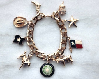 TEXAS Souvenir Vintage 8 Gold Tone Charm Bracelet 1960s Made in USA