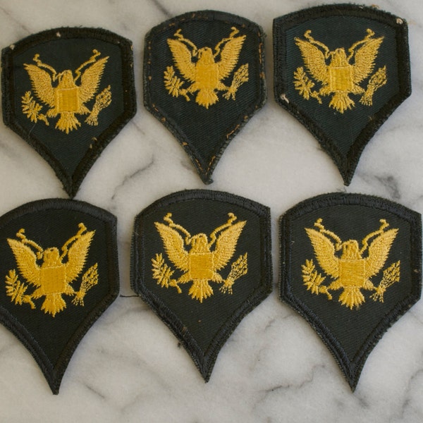 6 Vintage United States Army Issued SPC Rank Sleeve Patch-Gold Eagle on Green