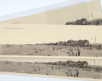 Three PanoRama Postcards Ocean Beach, New London, Conn. Panoramic Photo Postcard, Unused. 3" x 11" Long ca. 1909