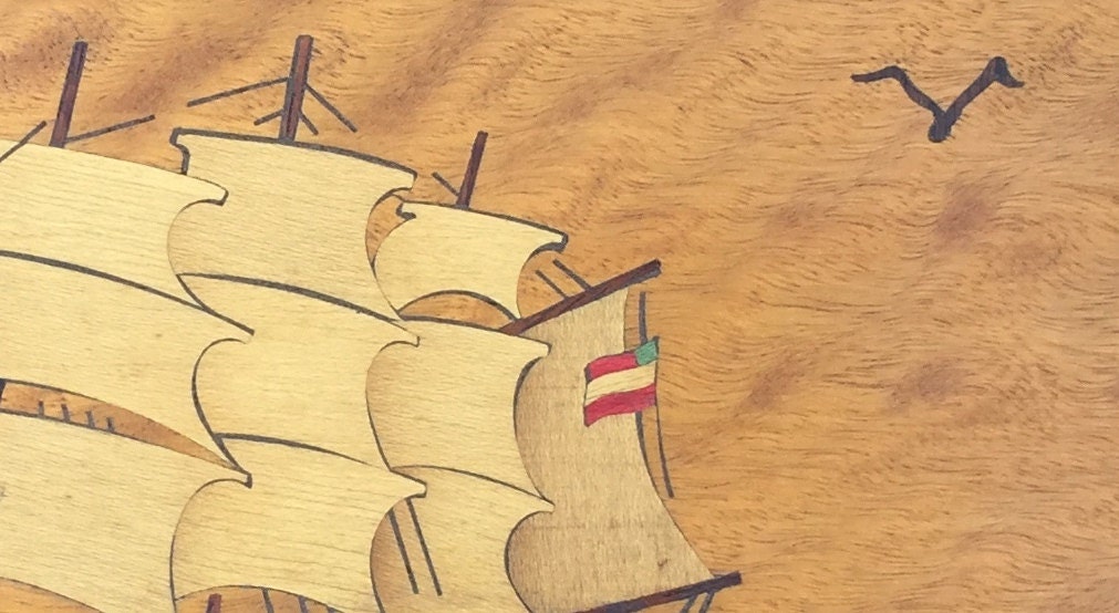 Ship Inlay Wood Inlay Ship Wall Hanging Plaque 6 Different Types of Woods Listed ...