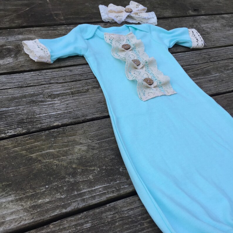 Mint infant gown baby girl layette vintage style lace take Etsy