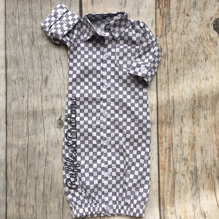Button Down Gown Baby Boy Gown Monogrammed Gown Baby Shower Etsy