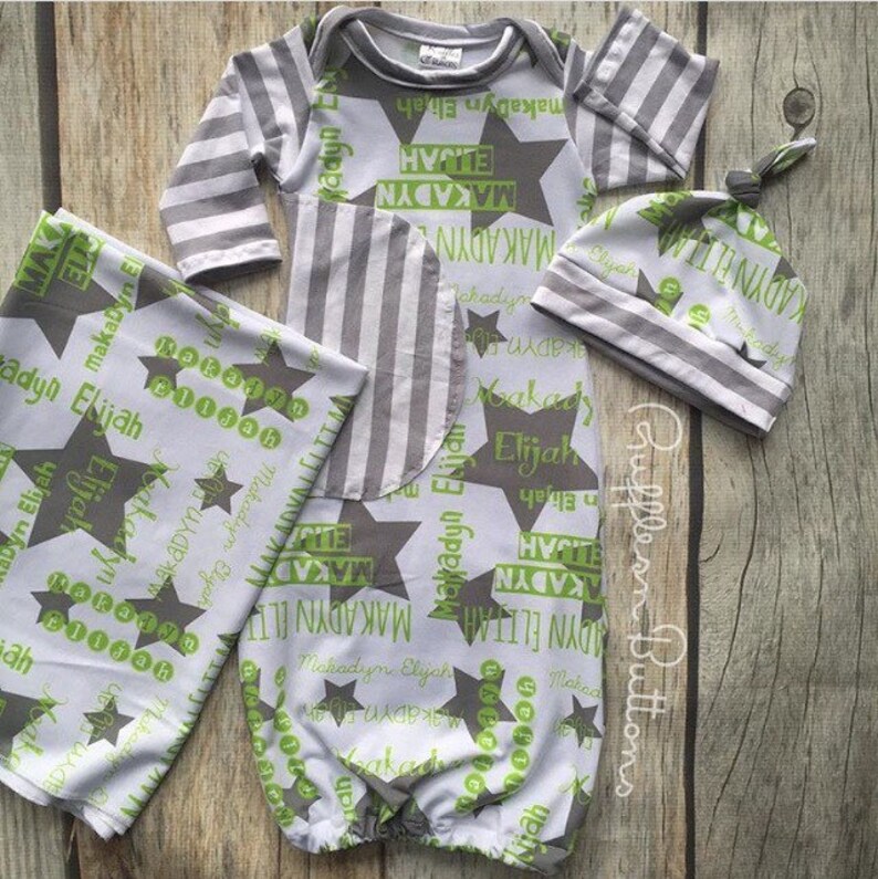 Lime gray baby gown baby boy gown baby boy layette hospital Etsy
