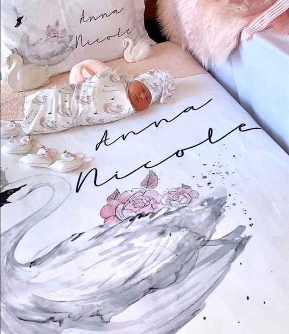 Custom Designed Swaddle Set, Hospital Bedding Set, Swan Nursery