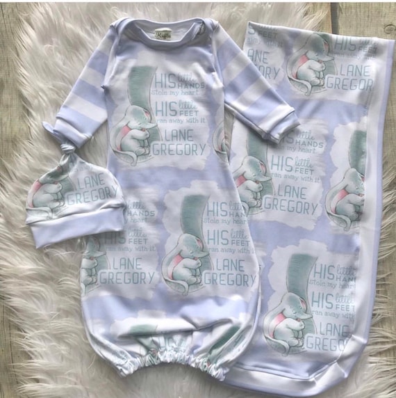 Elephant Nursery, Personalized Baby Gown, Baby Boy Layette, Baby