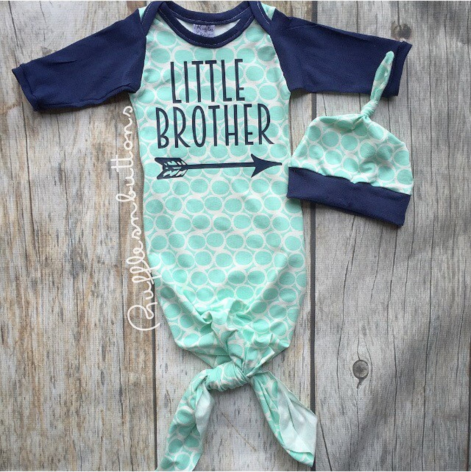 Mint Navy Boy Gown Baby Boy Gown Personalized Gown Knot Etsy