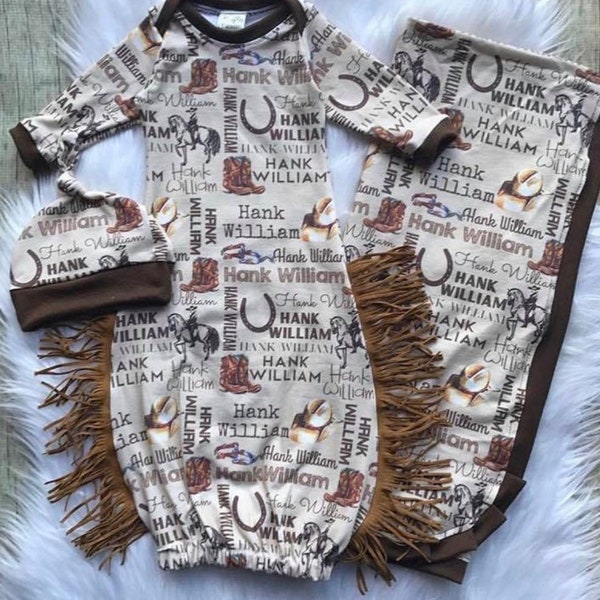 Western baby boy outfit, custom designed gown set, name blanket, baby boy layette, baby shower gift, cowboy baby outfit, photo prop