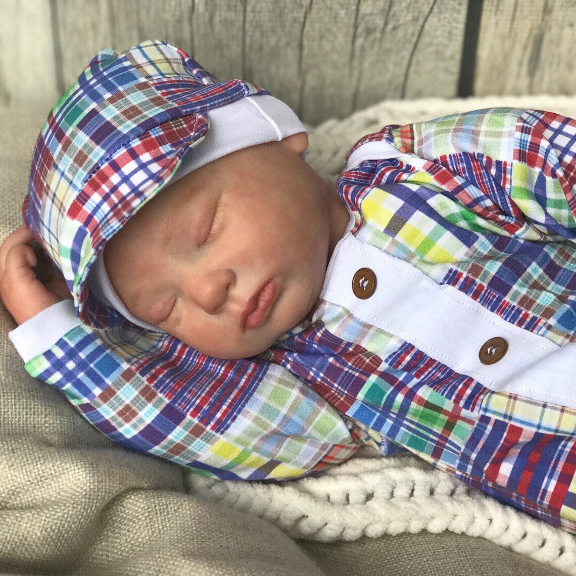 Baby Boy Gown Primary Plaid Madras Baby Outfit Baby Shower Etsy