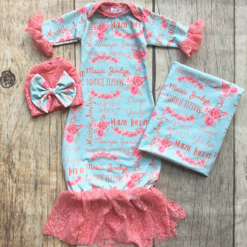 Mint coral baby gown custom designed outfit baby girl gown Etsy