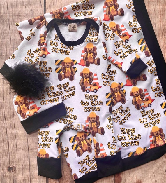 Construction Baby Boy Outfit, Custom Designed Outfit, Name Blanket