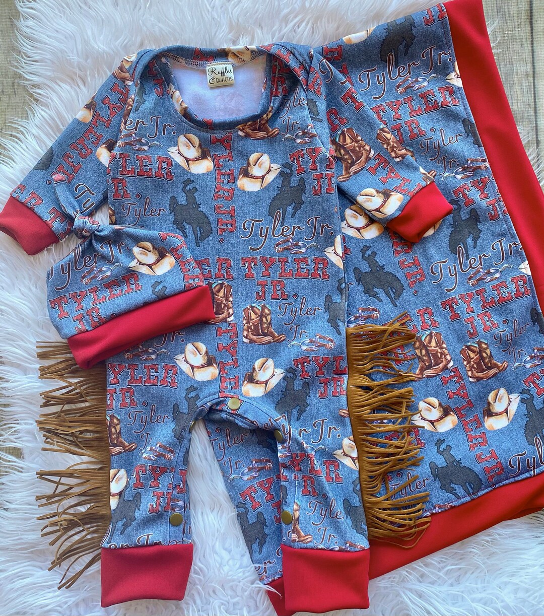 Western Baby Boy Outfit, Custom Designed Outfit, Name Blanket, Baby Boy