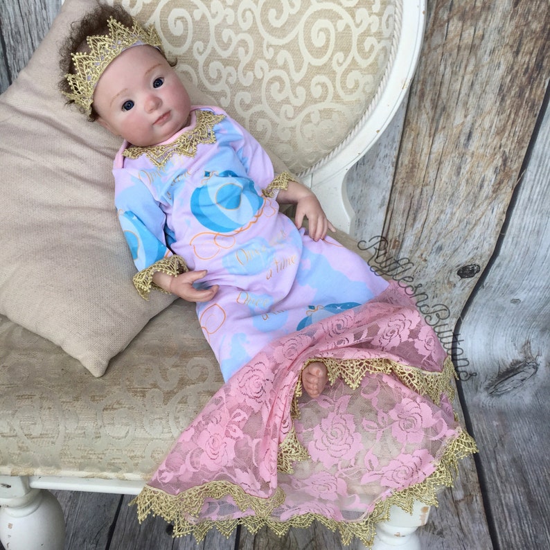 Princess Baby Gown Pink and Gold Baby Girl Gown Baby Crown Etsy