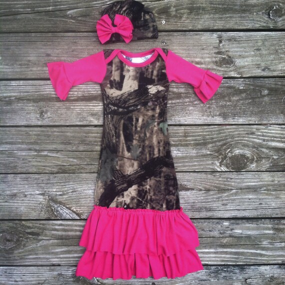 Items similar to Hot pink camo, camo infant gown, daddy's girl, take