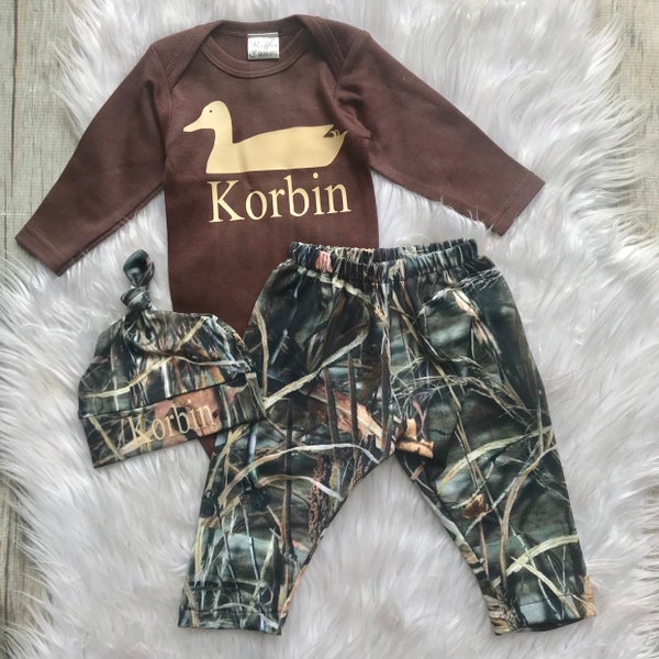 Duck hunter Camo, baby boy hunter, water fowl, infant pant set, going home outfit, baby shower gift