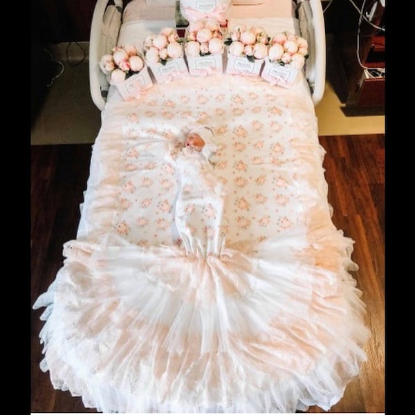 custom gown set, baby girl gown, blush floral gown, over the top, baby diva, baby shower gift, photo prop, rainbow baby , hospital gown,