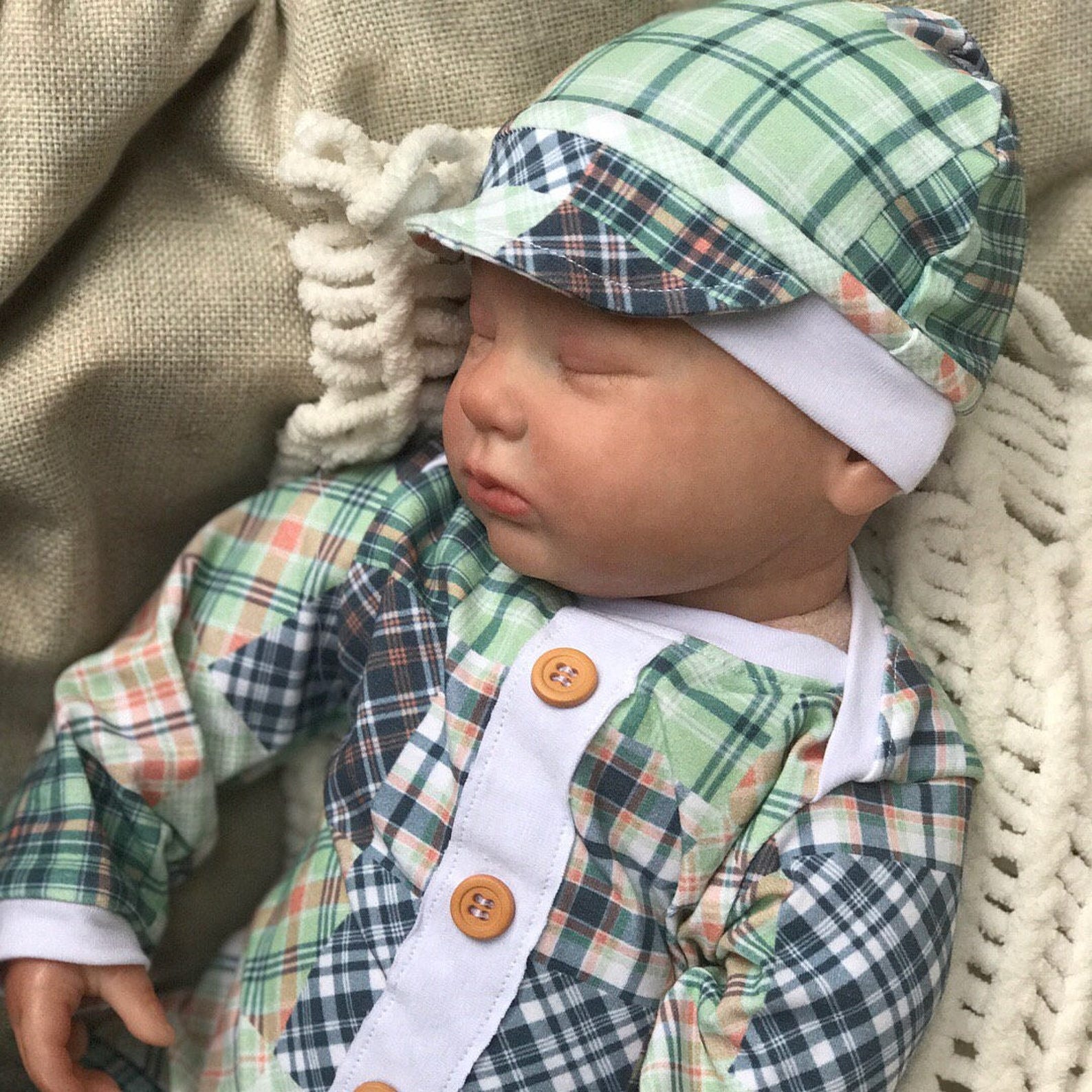 Baby boy gown green coral plaid madras baby outfit baby Etsy