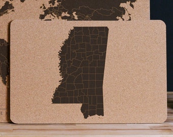 Mississippi State Map, Cork Push Pin Map on Solid Cork with Personalized Legend, Customized Pinboard Office Decor Map for Pinning Travel