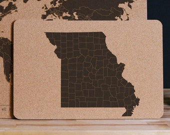 Missouri State Map, Cork Push Pin Map on Solid Cork with Personalized Legend, Customized Pinboard Office Decor Map for Pinning Travel