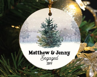 Engaged, Personalized Porcelain Ornament, Couples Wedding Gift, Our First Christmas Married, Newlywed Gift, Mr and Mrs Ornament