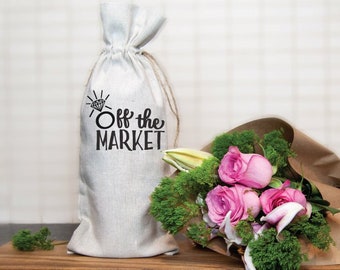 Off the Market, Engagement - Linen Drawstring Wine Bag