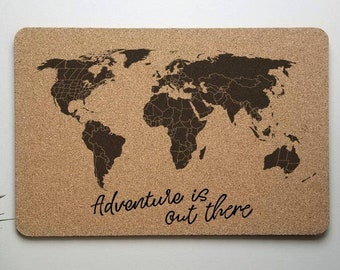 Adventure is out there, Solid Cork Push Pin Travel Map - 12x18 Cork Map