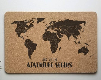 And so the adventure begins, Solid Cork Push Pin Travel Map - 12x18