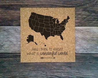 And I think to myself what a wonderful world CORK Push Pin Map 12x12