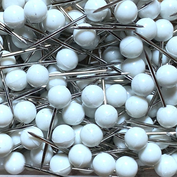 White Round Head - Push Pin Tacks, Pack of 20 - MAP TACKS