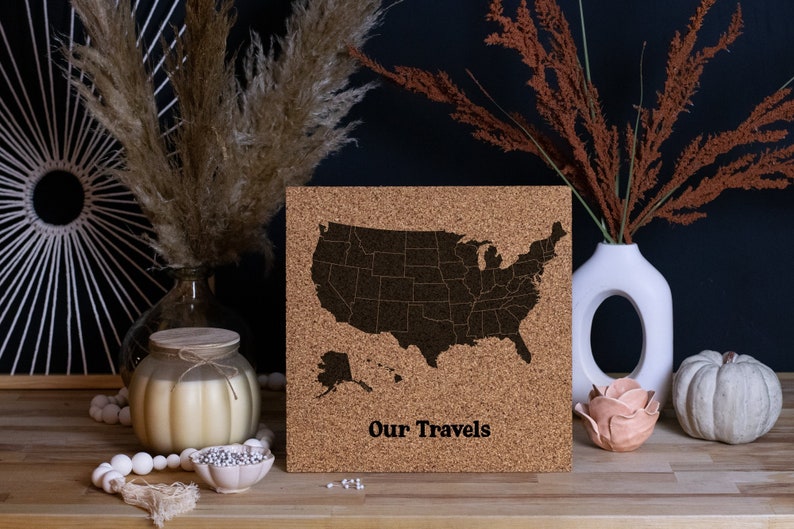 Our Travels, CORK Push Pin Map 12x12 image 1