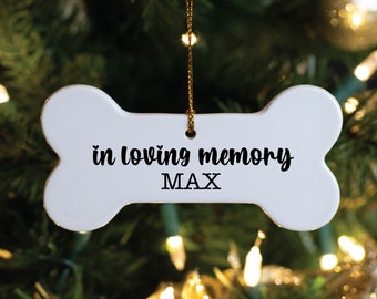 In loving memory  | Custom Dog Ornament, Porcelain Dog Bone, Personalized Christmas Ornament