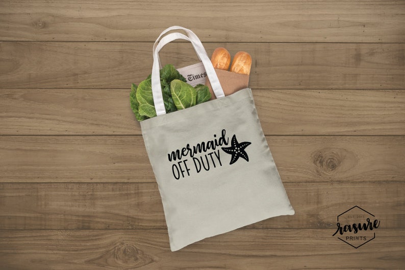 Mermaid Beach Tote 17x15 Mermaid off Duty Mermaid Bag Tote Bag Gift for Men and Women Canvas Linen Tote Reusable Shopping Bag