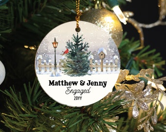 Engaged, Personalized Porcelain Ornament, Couples Wedding Gift, Our First Christmas Married, Newlywed Gift, Mr and Mrs Ornament