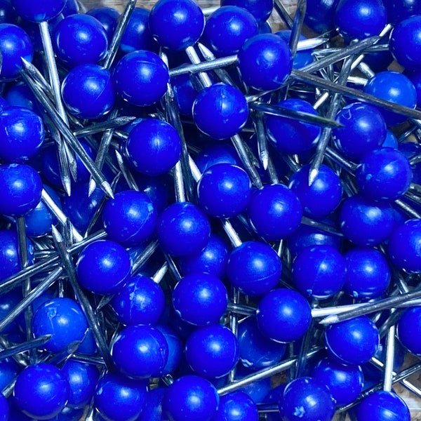 Dark Blue Round Head - Push Pin Tacks, Pack of 20 - MAP TACKS