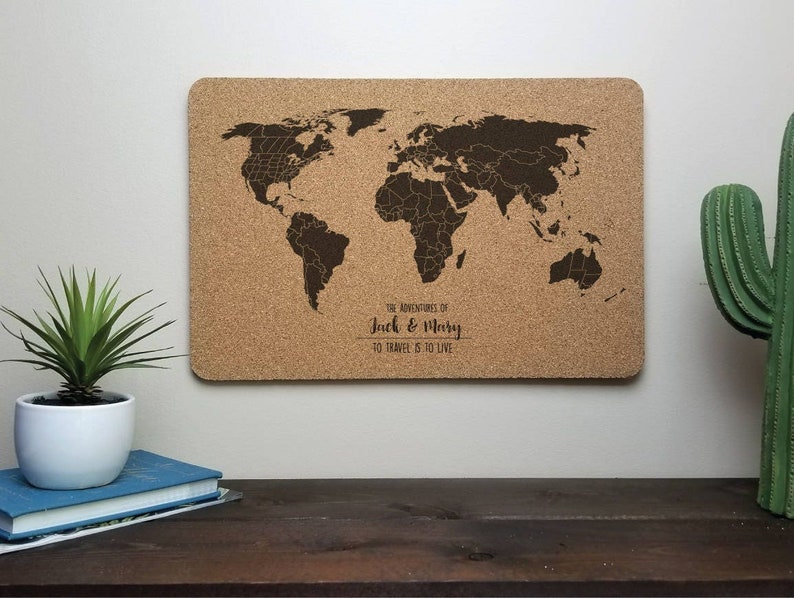 The adventures of Solid Cork Push Pin Travel Map 12x18 image 1