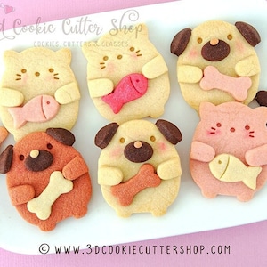Hugging Dog & Cat IMPRINT Cookie Cutter Set + COOKIE RECIPE | Biscuit - Fondant Cutters | Gift for Bakers