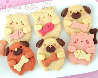 Juego de cortadores de galletas Hugging Dog & Cat IMPRINT + RECETA DE GALLETAS | Galleta - Cortadores de fondant | Regalo para panaderos | Keksausstecher | Importar Pieza