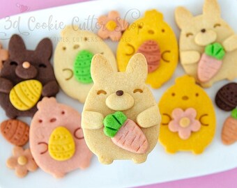 Juego de cortadores de galletas Hugging Chick & Bunny IMPRINT + RECETA DE GALLETAS | Galleta - Cortadores de fondant | Regalo de Pascua | Trato para niños | Keksausstecher