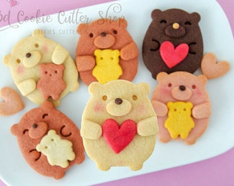 Juego de cortadores de galletas Hugging Bears IMPRINT + RECETA DE GALLETAS | Galleta - Cortadores de fondant | Regalo para panaderos | Keksausstecher | Importar Pieza