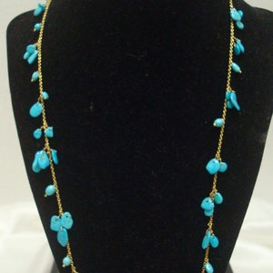 Genuine Turquoise Free Form Nugget 18K over Brass Chain Necklace
