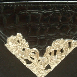Black Faux Leather Faux Alligator Top Handle Handbag Black Faux Leather Purse Kelly Style Handbag image 3
