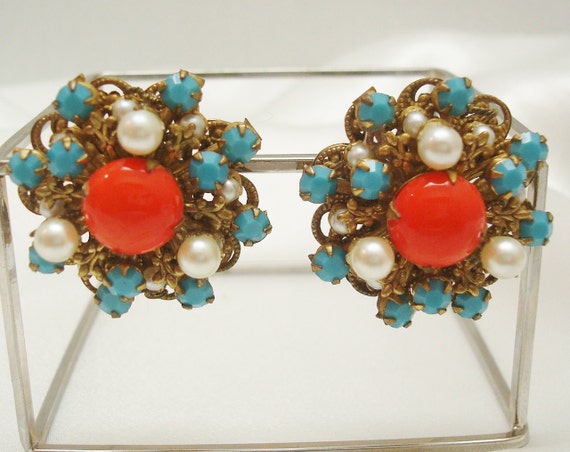 Amourelle Faux Coral Cabochon Faux Turquoise Cabo… - image 1