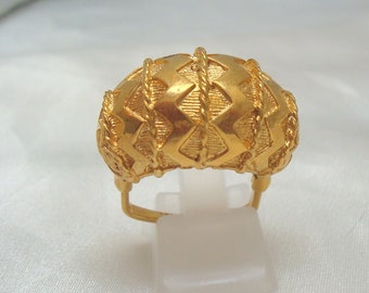 Vendome Dimensional Textured Goldtone  Zigzag Dome Adjustable Ring
