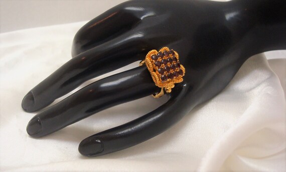 Vendome Red Rhinestone Grid Pattern Adjustable Sq… - image 2